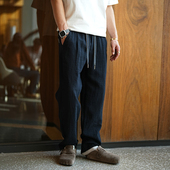 潮牌轻便抗皱抽绳直筒长裤 新款 潮 男夏季 日系复古肌理感百搭休闲裤