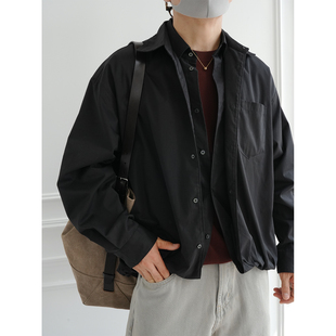 简约百搭时尚 潮流新款 外套 男秋季 原创设计轻奢假两件双领牛仔衬衫
