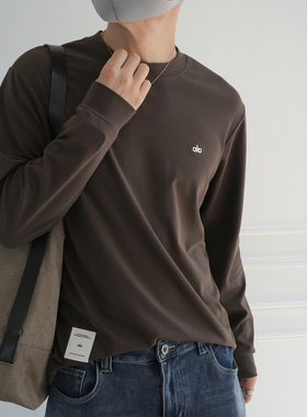 韩版精工字母绣标圆领针织长袖T恤男早秋新款潮牌简约百搭打底衫