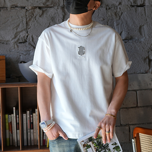 休闲打底衫 T恤男字母美式 上衣 潮牌通勤百搭立体印花圆领短袖 春季