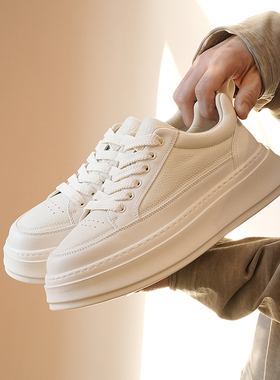 2025春季新款高品质真皮百搭休闲鞋男时尚潮牌轻便透气软底小白鞋