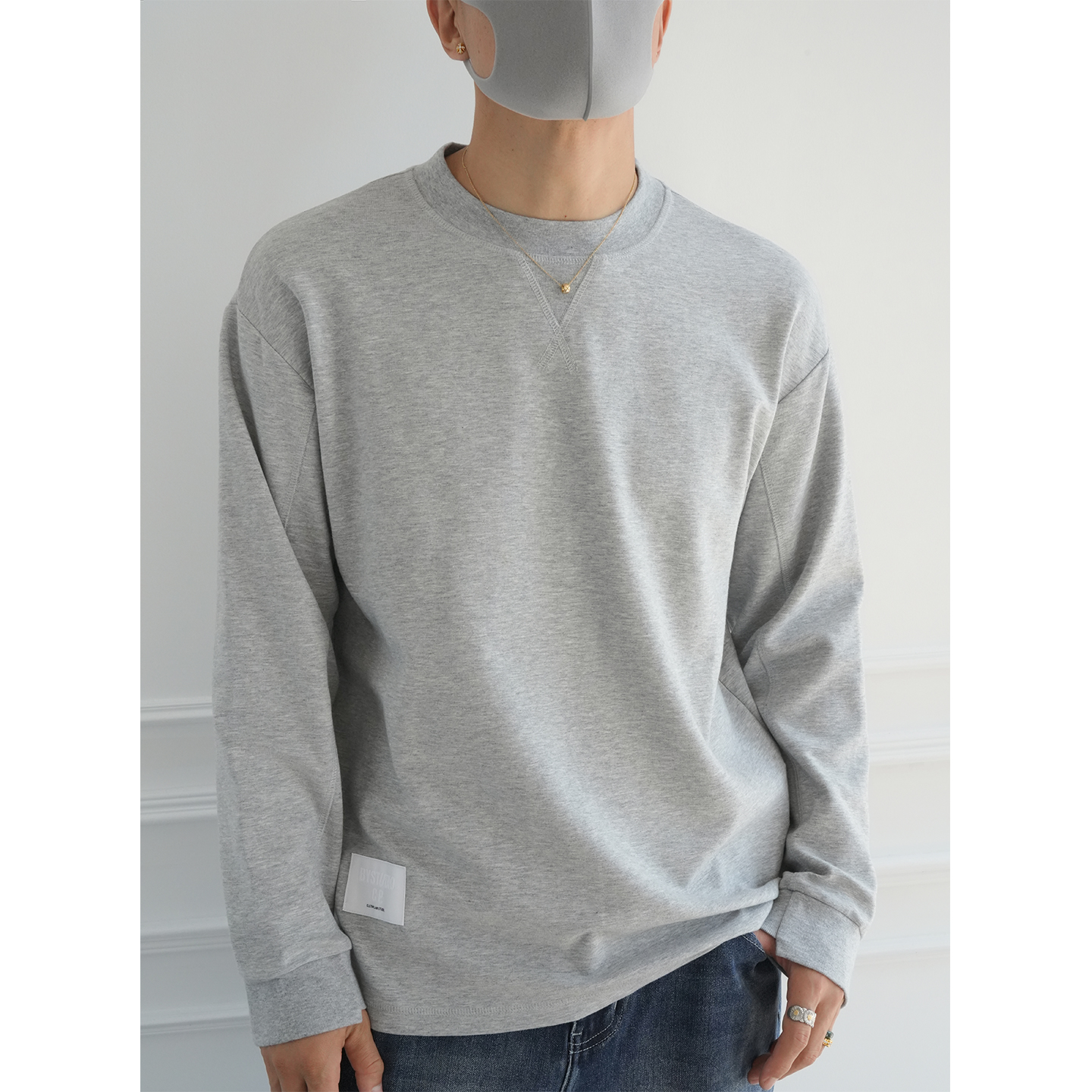 港风极简设计倒三角针织长袖T恤