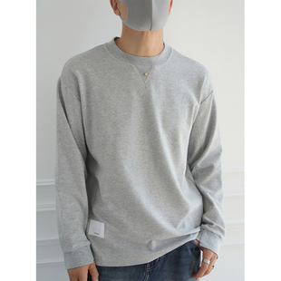 港风极简设计倒三角针织长袖T恤男士早秋潮流新款拼接设计打底衫