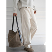 港风潮牌立体剪裁纯色针织卫裤 老钱风松紧腰抽绳弯刀裤 男秋季 新款