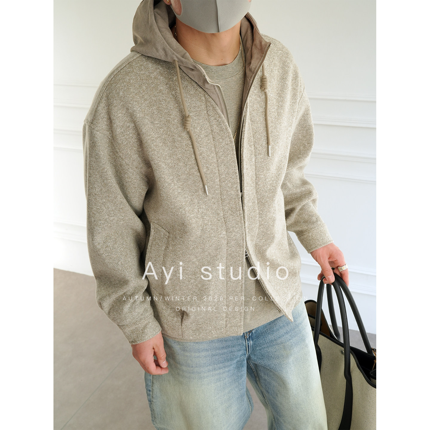 美式休闲拼接假两件拉链连帽夹克男早春新款潮牌时尚百搭抽绳外套,男装,夹克,淘宝优惠券,粉丝福利购,淘宝优惠卷