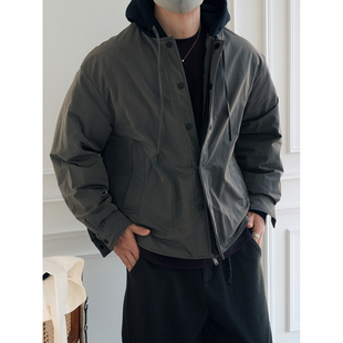 潮牌时尚 新款 痞帅白鸭绒外套 简约拼色假两件连帽羽绒服男冬季 韩版