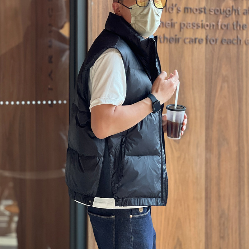 日系复古按扣收腰男士羽绒服马甲秋冬潮流保暖背心情侣款新款马夹