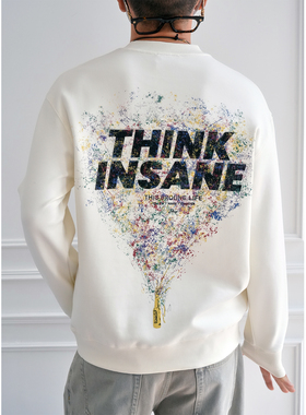 美式高街重磅彩绘涂鸦圆领卫衣男士秋冬潮流爆款字母印花长袖上衣