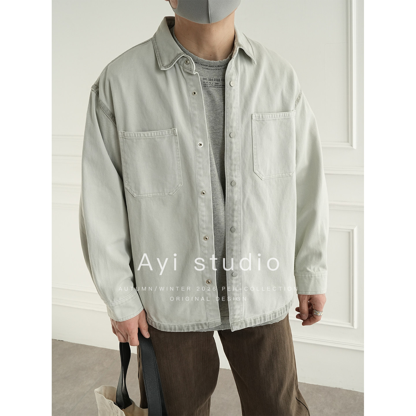 美式高街水洗渐变翻领牛仔衬衫男春季潮流情侣款宽松痞帅叠穿外套