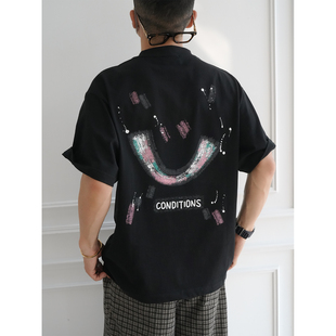 时尚 T恤男秋季 情侣款 炫彩刺绣半袖 美式 衫 潮牌字母印花高克重短袖