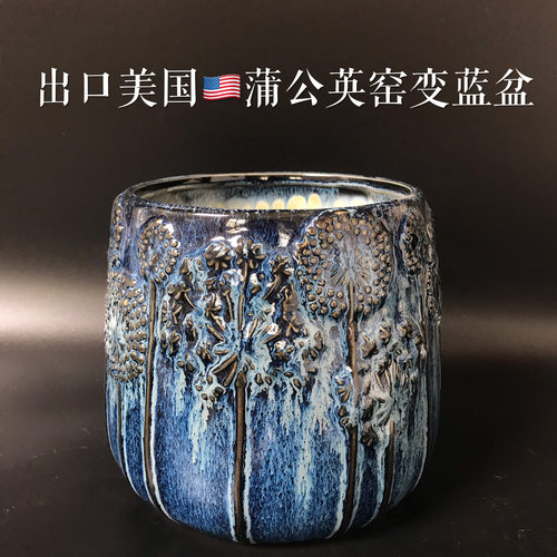 出口美国蒲公英窑变蓝浮雕高档古典陶瓷花盆铜钱草蝴蝶兰别墅室内 - 封面