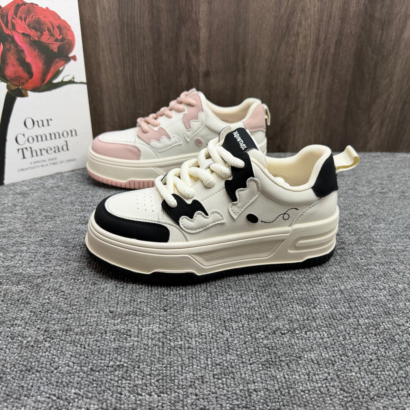 春秋真皮厚底百搭小白板鞋女