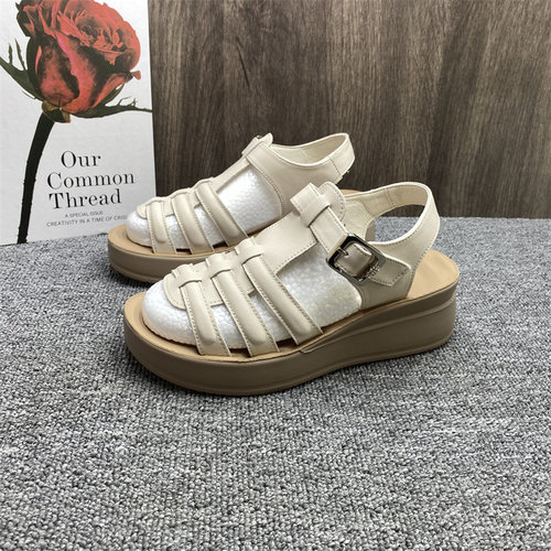 软底厚底罗马鞋凉鞋女真皮