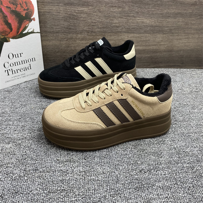 加绒德训鞋女真皮厚底增高棉鞋