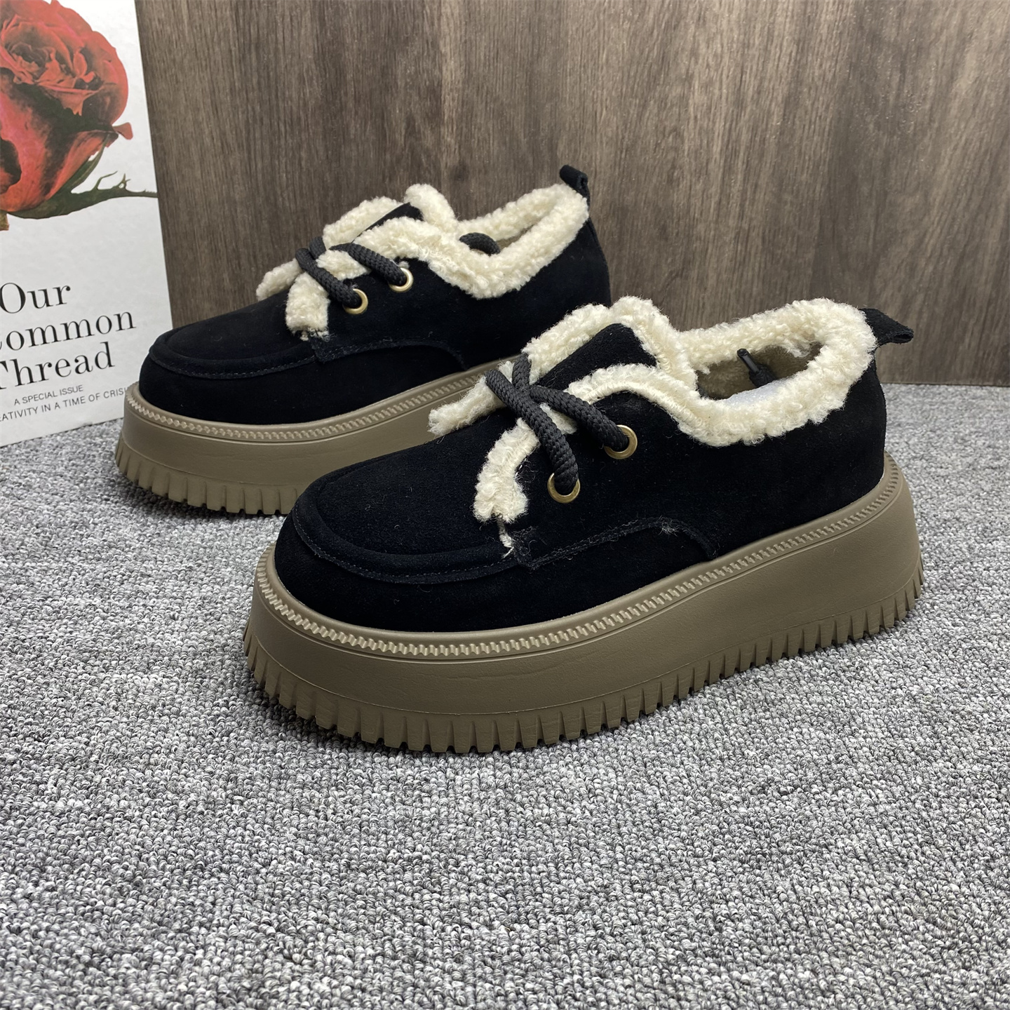 撤柜处理磨砂牛皮加绒勃肯女棉鞋2025冬新款时尚厚底增高休闲鞋子