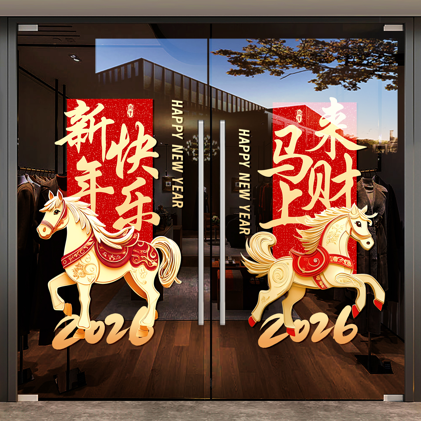 新年玻璃贴装饰贴纸静电贴