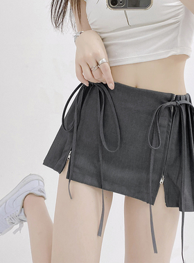 ZRSHOP韩漫少女大长腿拉链系带百褶裙低腰显瘦辣妹超短A字半身裙