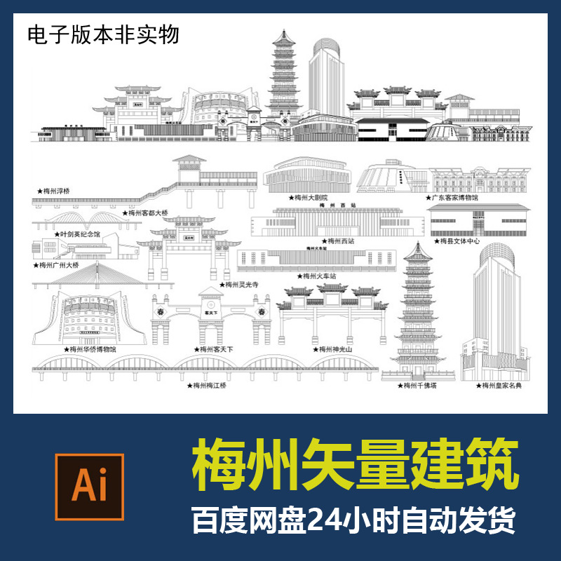 梅州地标建筑剪影梅州标志素材梅州会展背景梅州旅游景点城市素材