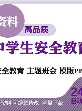 中学生安全教育PPT模板课件主题班会初中高中生交通消防食品网络