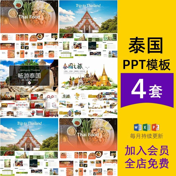 泰国旅游历史宗教文化美食英文介绍ppt模板课件