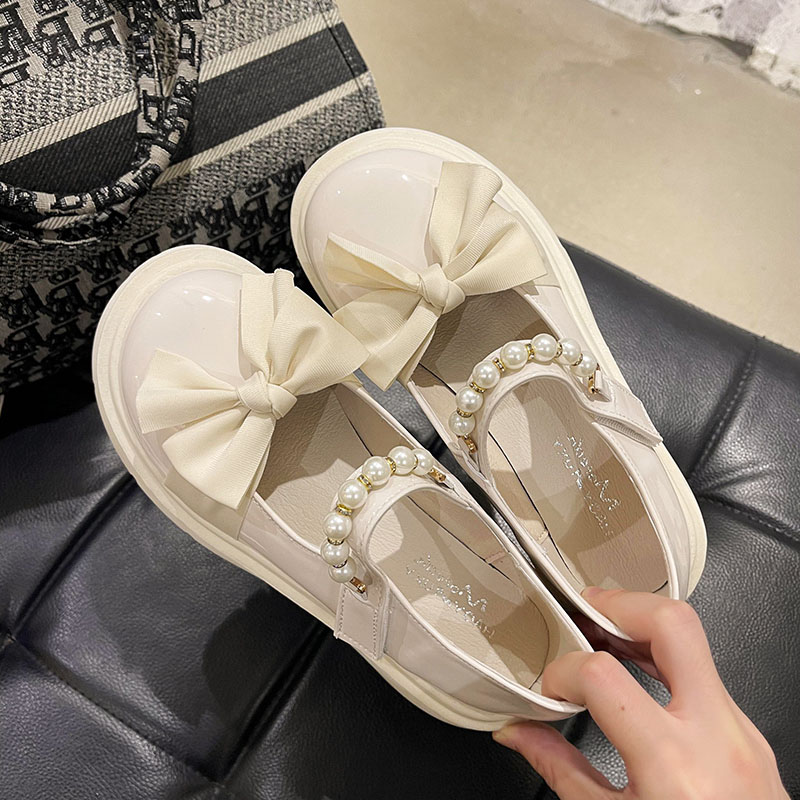 单鞋女2023新款夏天春秋仙女温柔风配连衣裙浅口圆头玛丽珍小皮鞋