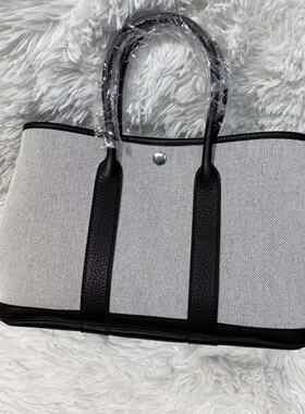 H2025新款全手工蜡线帆布花园30cm手提托特包购物袋妈咪包熊猫色