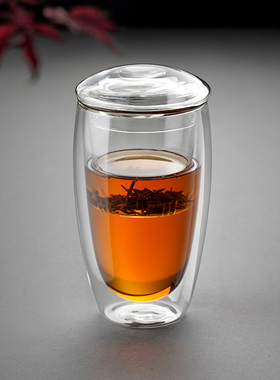 茶水分离泡茶杯 带过滤双层玻璃隔热快客杯防烫办公室带盖水杯