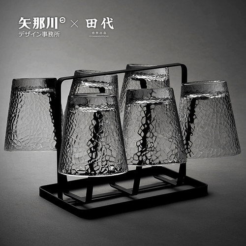 日式锤纹玻璃杯套装 家用简约水杯清新森系ins茶杯带杯架杯子套装 - 封面