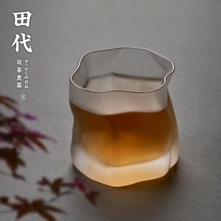 洋酒杯玻璃小茶杯 手工甩制锤纹 磨砂琉璃品茶杯玻璃杯威士忌杯