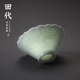 影青雕花主人杯闻香杯品茗杯功夫茶道茶具 景德镇菱口仿生品茶杯