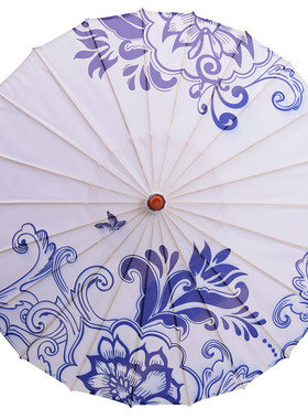 青花瓷舞蹈伞道具走秀伞儿童旗袍傣族装饰演出跳舞伞古典风滇南伞