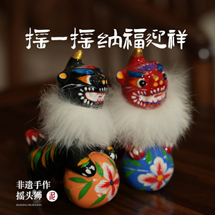 何凡非遗宣传｜浚县泥咕咕摇头狮泥塑吹响手工泥玩具非遗礼物摆件