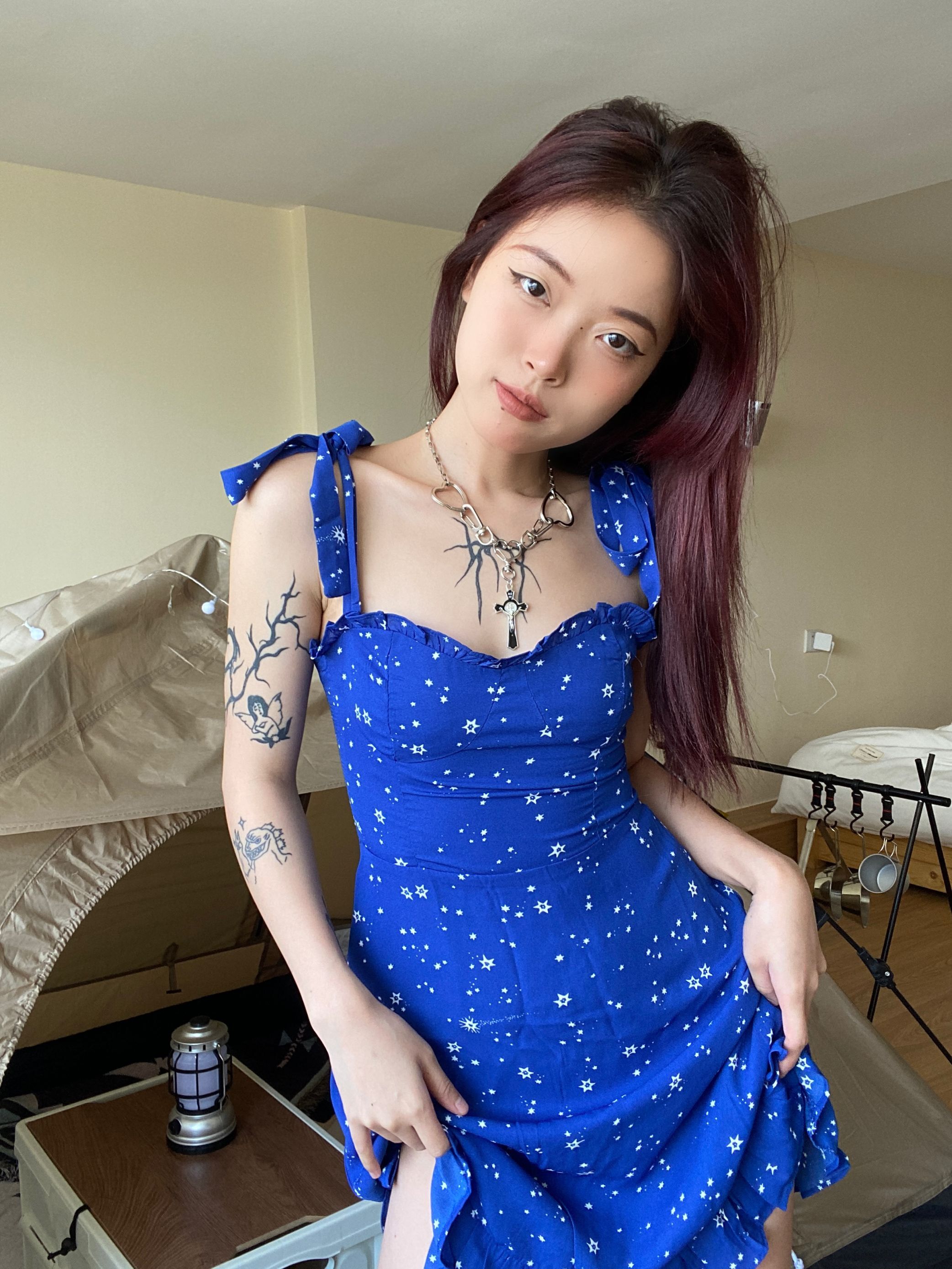小星星吊带裙高腰吊带连衣裙