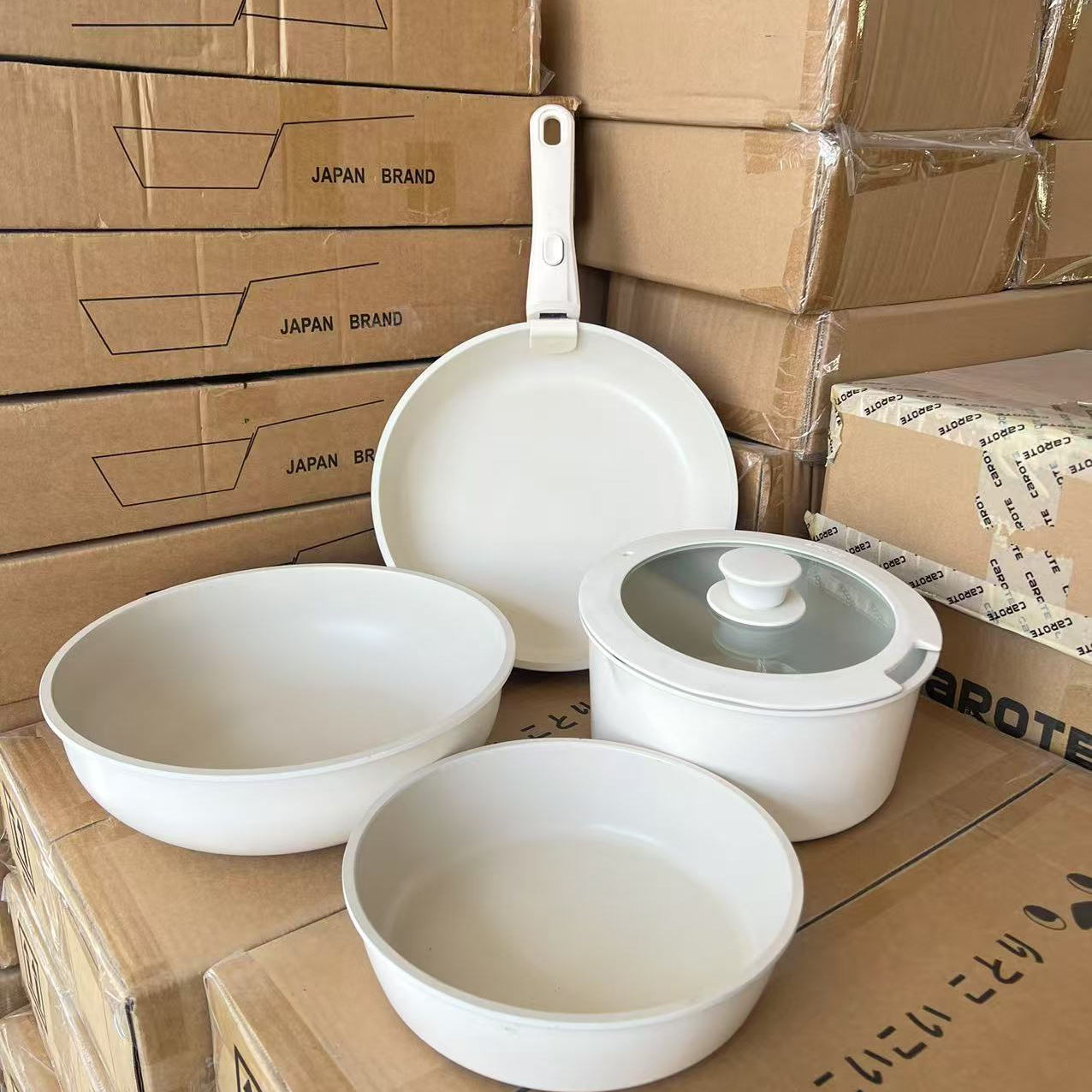 瑕疵外贸叠叠锅可拆卸手柄不粘锅家用锅具套装炒锅汤锅平底锅