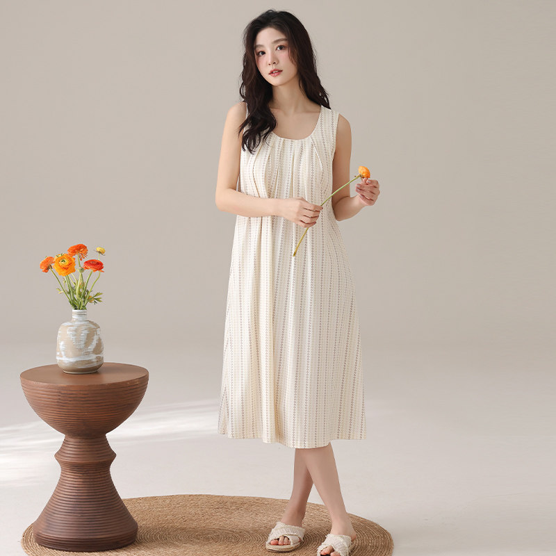 思馨坊睡裙女夏季带胸垫一体纯棉背心夏天花叶吊带睡衣女款2026款