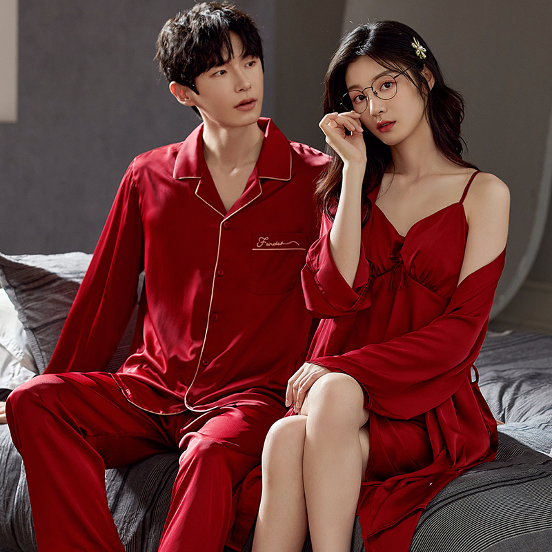 情侣冰丝睡衣性感睡裙结婚晨袍女