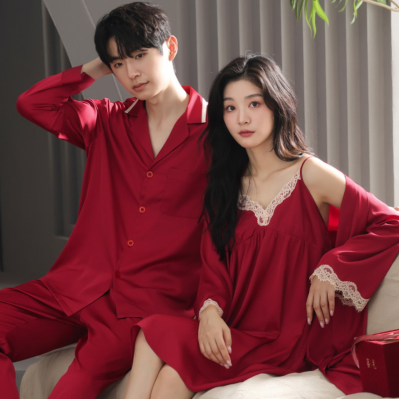 思馨坊情侣睡衣女春夏季冰丝新娘晨袍睡裙红色结婚男士家居服套装,女士内衣/男士内衣/家居服,睡衣/家居服套装,淘宝优惠券,粉丝福利购,淘宝优惠卷