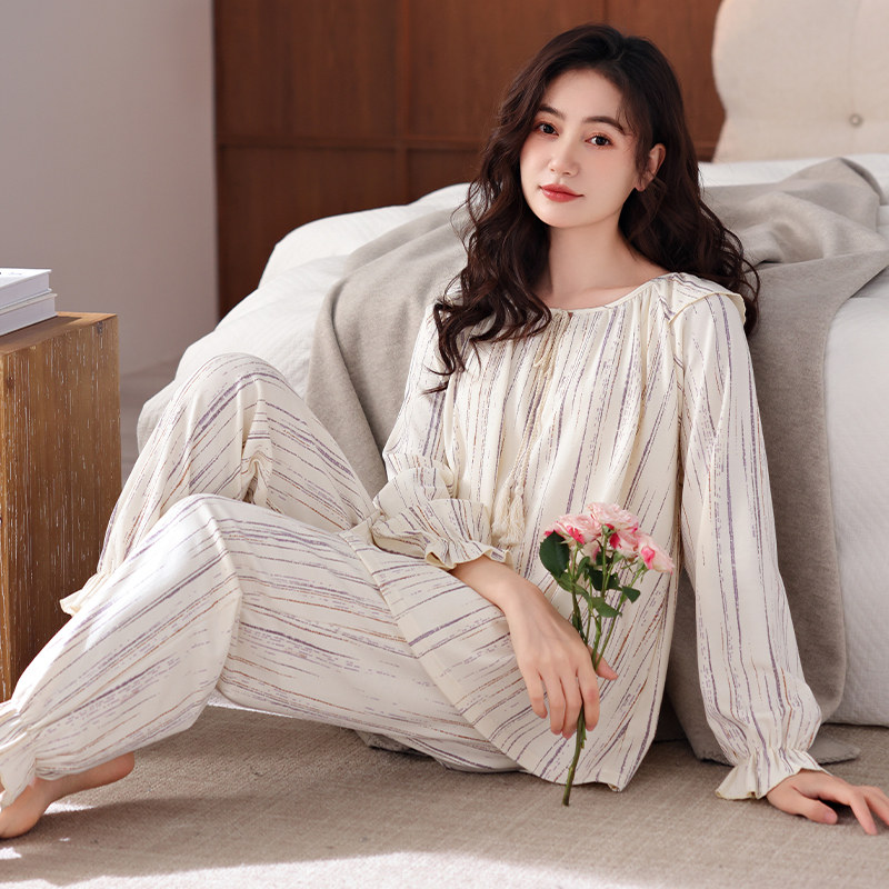 睡衣女春秋季秋款纯棉长袖女款2024年新款家居服可外穿高级感套装