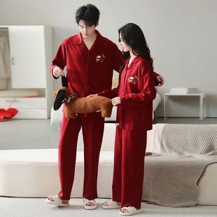 思馨坊红色本命年男女士睡衣结婚新婚情侣套装春秋纯棉长袖家居服