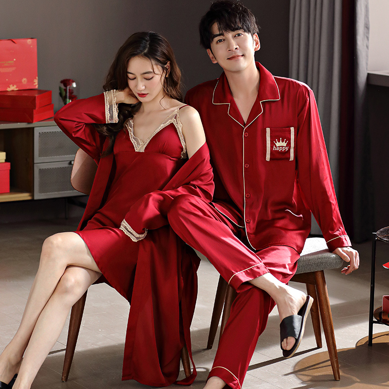 情侣冰丝婚礼晨袍结婚新婚睡衣