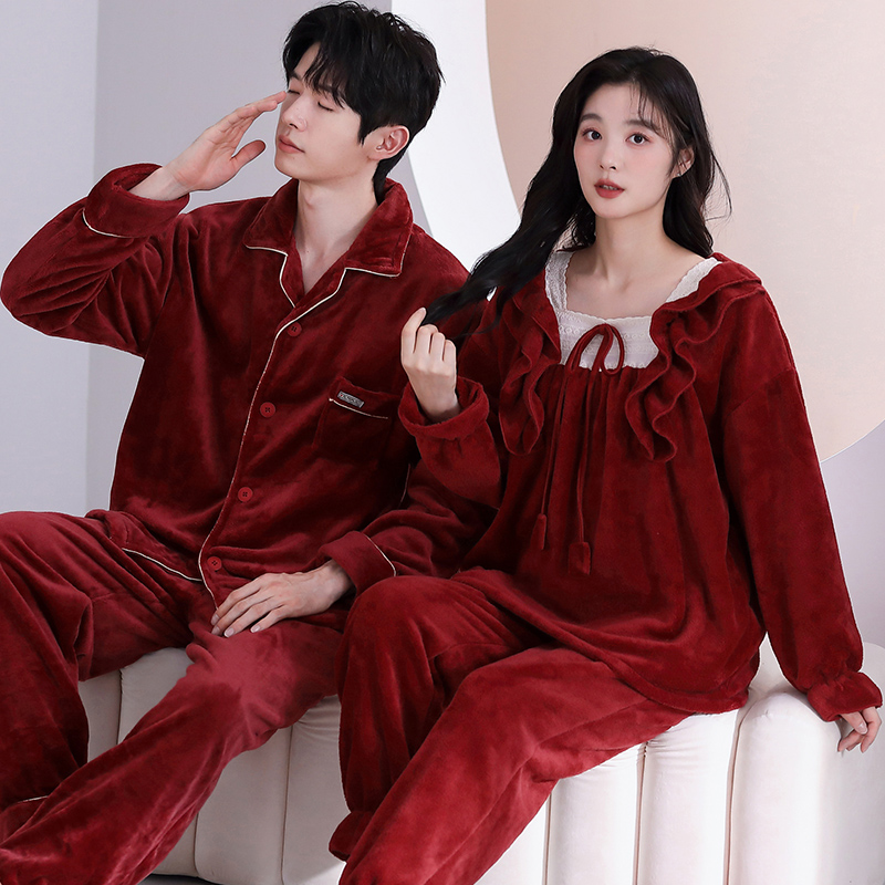 情侣秋冬季珊瑚绒加厚保暖睡衣
