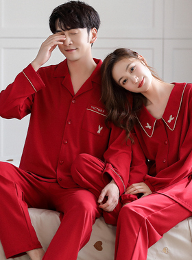 思馨坊2025年新款情侣睡衣女春秋纯棉红色结婚男士长袖家居服套装