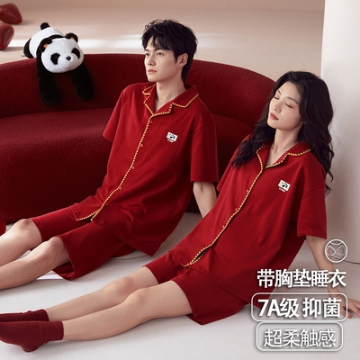 带胸垫情侣睡衣短袖短裤家居服