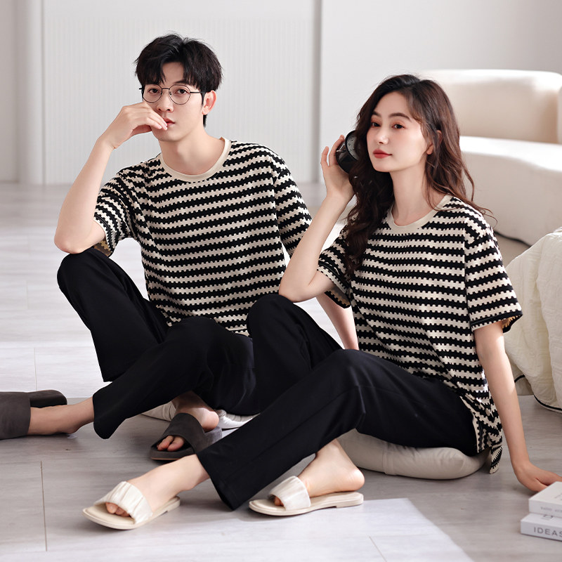 情侣睡衣2024年新款夏季少女短袖带胸垫甜美简约男士家居服套装夏,女士内衣/男士内衣/家居服,睡衣/家居服套装,淘宝优惠券,粉丝福利购,淘宝优惠卷