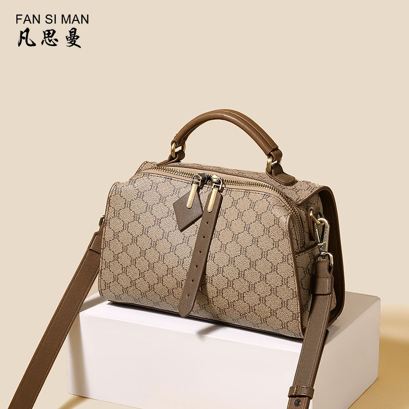 凡思曼波士顿枕头包包女式2026新款斜挎包老花轻奢妈妈单肩小方包