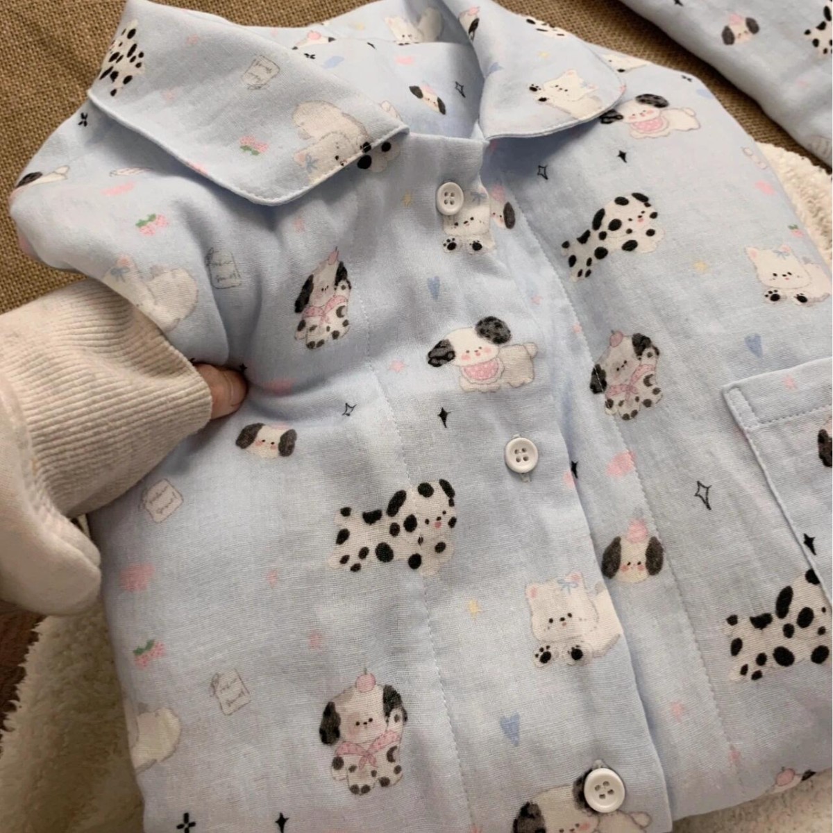 春季双层纱棉居家睡衣套装外穿