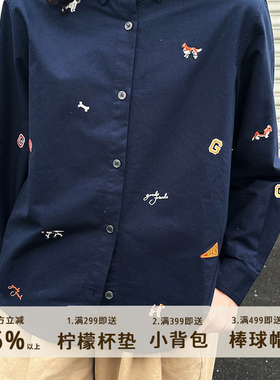 777“小狗乐园”美式复古男女同款牛津棉满绣工艺宽松衬衫