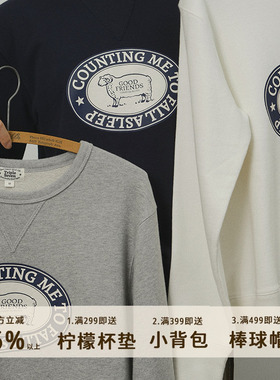 【经典系列】美式复古圆领宽松卫衣复古睡眠小羊图案百搭男女同款