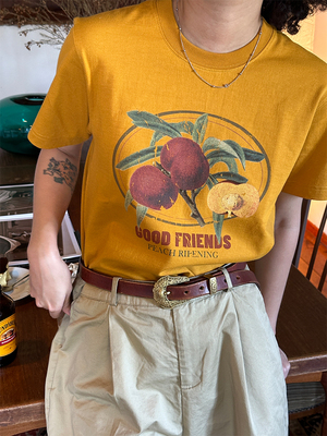 落日黄圆筒260g无缝短袖T恤情侣