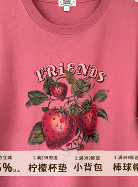 777男女同款复古画报草莓做旧印花T恤百搭显白显瘦无侧缝
